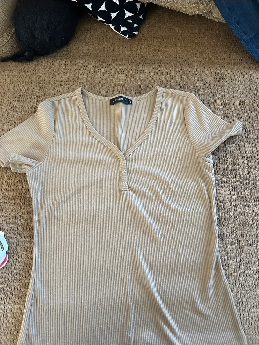 Lilac Ribbed Short Sleeve Henley Tee